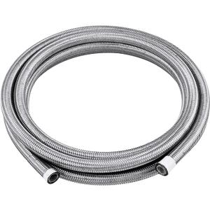 6AN 10FT PTFE Fuel Line Hose, E85 Braided Nylon Stainless Steel Fuel Oil Gas Hose Compatible with all Automotive Fuels, Lubricants, and Coolant (ID 5/16 Inch) - Sliver (Silver)