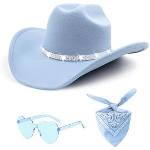 ONECOS 1Pcs Rhinestone Cowboy Hat for Women with Bandana 57CM