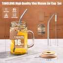 TANGLONG 16 oz Mason Jars with Handle, Mason Jar Cups, Glass Cups with Lids and Straws, Drinking Glasses Set of 12