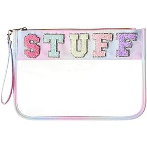 DYSHAYEN Chenille Letter Clear Zipper Pouch for Travel,Nylon Clear Cosmetic Bag,Makeup Travel Bag for Women Girls 11.8 Inches x 8.2 Inches