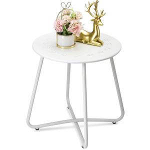 danpinera Outdoor Side Tables with Flower Cut Outs, Weather Resistant Steel Patio Side Table, Small Round Outdoor End Table Metal Side Table for Patio Yard Balcony Garden White, 17.72 in x 17.72 in x 17.72 in
