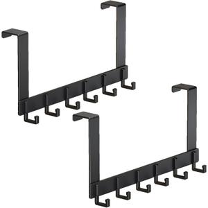 Peasulin 2 Pack Over The Door Hooks, Sturdy Door Hanger, Large Over The Door Towel Rack with 6 Hooks, Heavy Duty Easy to Install, for Bathroom, BedroomKitchenHanging Towels, Coats (Black).