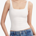 PUMIEY Women's Square Neck Tank Top Sleeveless Double Lined Basic Tops Sharp Collection, size Medium, White