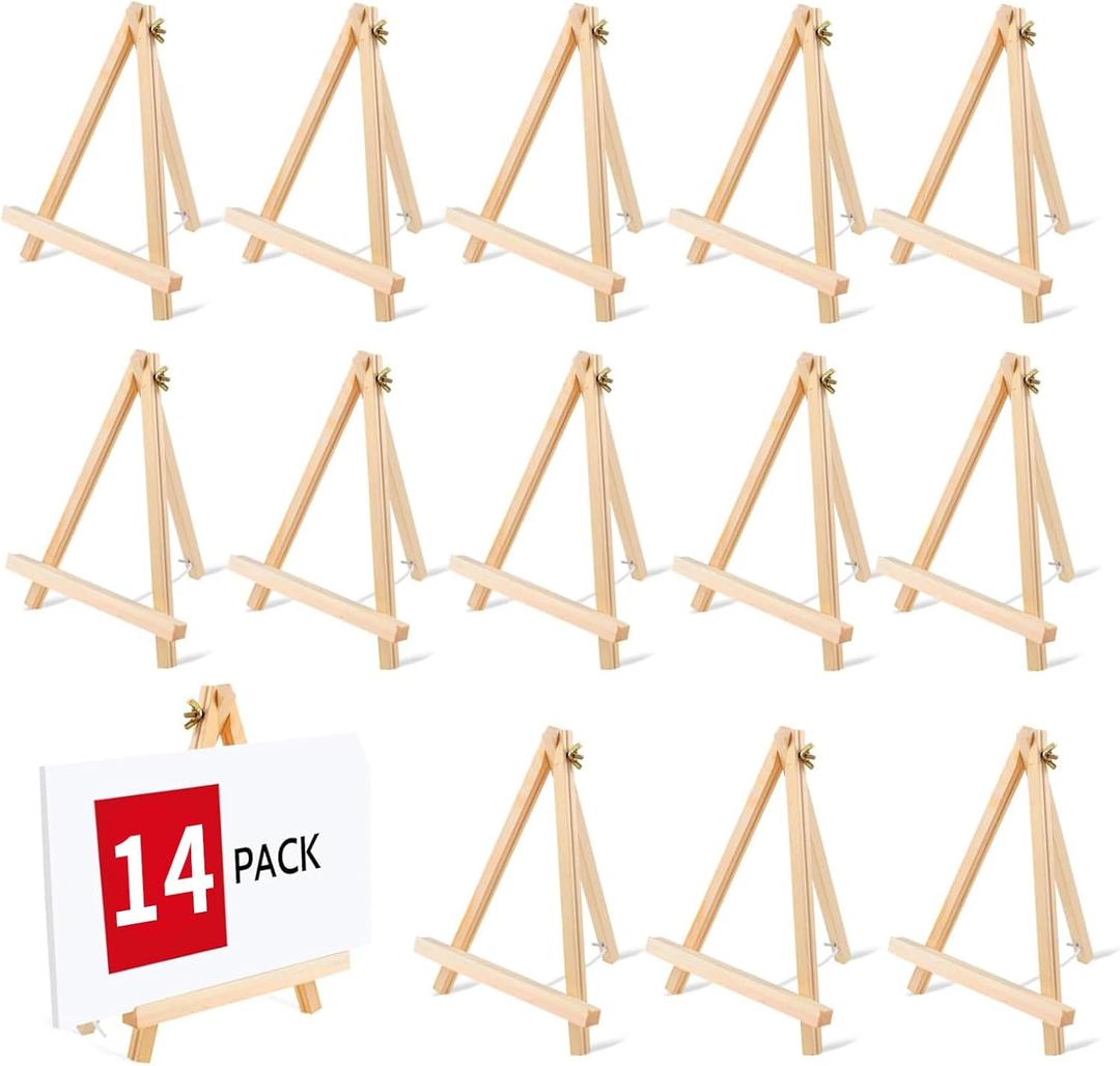 14 Pack 9 Inch Wood Easel, Painting Party Easel, Kids Student Tabletop Easels for Painting, Portable Canvas Photo Picture Sign Holder Tripod Painting Easels for Art & Crafts