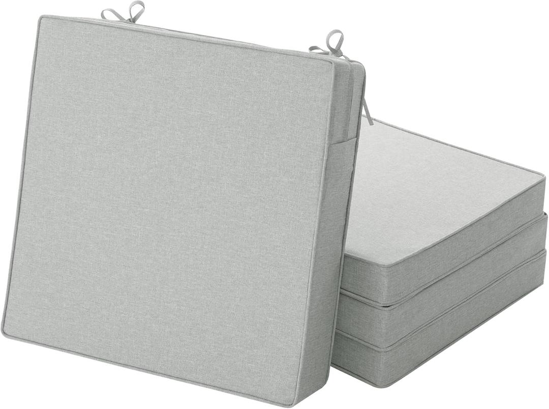Outdoor Chair Cushions, Water-Resistant & Fade-Resistant, Patio Furniture Square Seat Replacement Chair Pads with Ties, Removable Cover, Non-Slip Bottom, Set of 4, 19 x 19 Inch, Light Grey