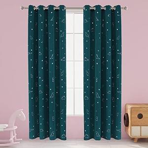 LORDTEX Dinosaur and Star Foil Print Blackout Curtains for Kids Room - Thermal Insulated Curtains Noise Reducing Window Drapes for Boys and Girls Bedroom, 52 x 95 Inch, Sapphire, Set of 2 Panels