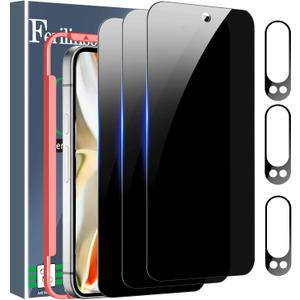 Ferilinso Full Coverage 3 Pack Privacy Screen Protector for Google Pixel 9 Pro [Phone Case Friendly], 3 Pack Tempered Glass Camera Lens Protector Accessories [Auto- Dusting & Adhesive]