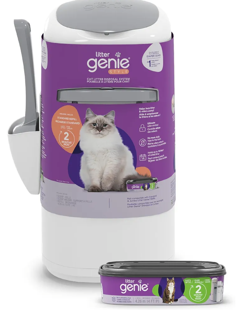 Litter Genie Style Pail Cat Litter Box Waste Disposal System for Odor Control Includes 1 Square Refill Bag