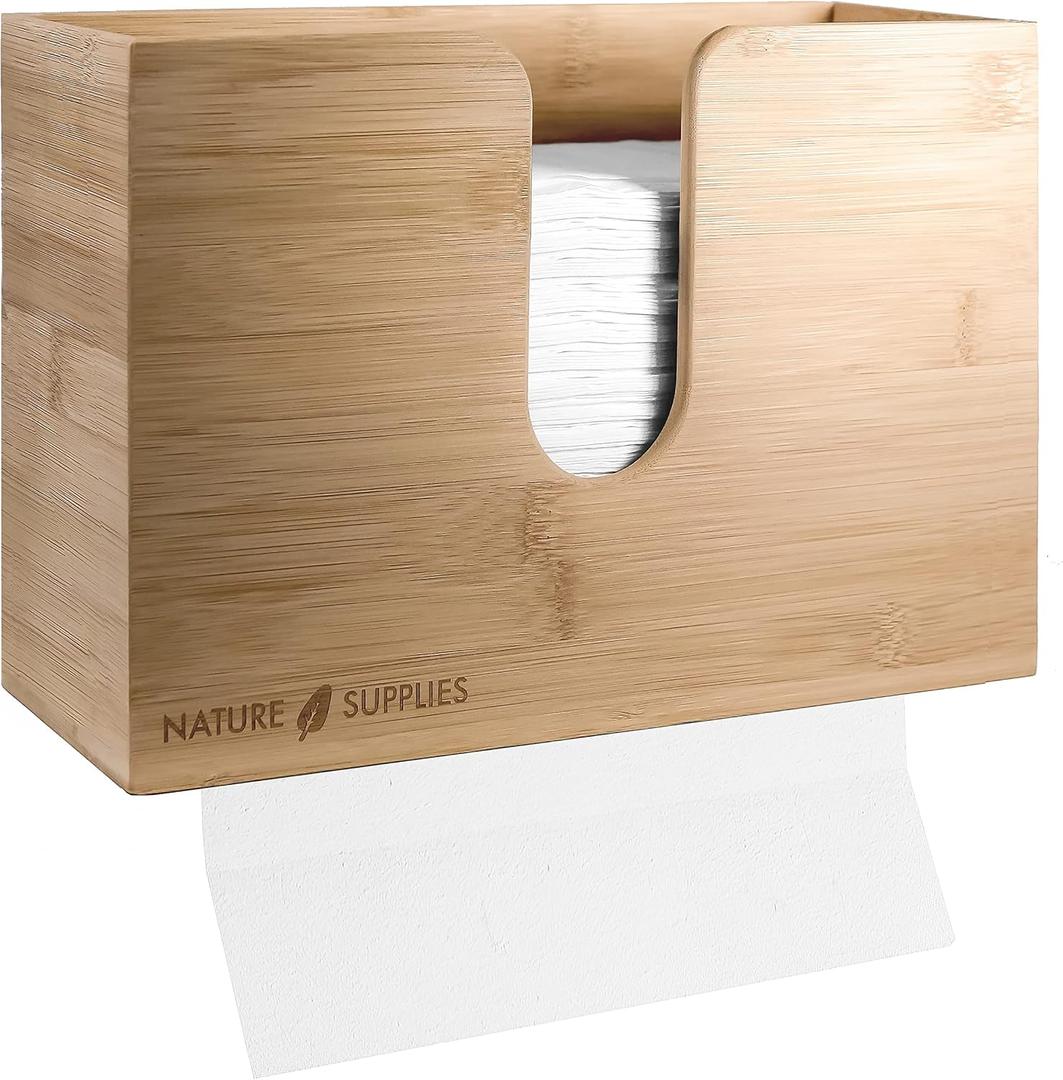 NATURE SUPPLIES Bamboo Paper Towel Dispenser for Bathroom and Kitchen, Wall Mount or Countertop Holder for Multifold, C-Fold, Z-Fold, Tri-Fold Hand Towels, Commercial Use, for Home or Office