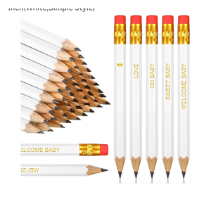 Crtiin 50 Pieces Baby Shower Pencils for Activities Mini Golf Half Pencils, Presharpened with Erasers, 4 Inch(White,Simple Style)