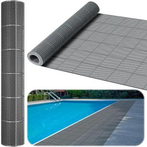 Tondiamo Drainage Pool Flooring Mats Swimming Pool Non Slip Mat PVC Splash Matting Mesh Hollow Doormat Roll for Outdoor Indoor Patio Restaurant Garage Kitchen Bathroom Bars(3 x 10 ft,Grey)