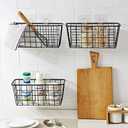Lele No Drilling Wall Hanging Mounted Metal Wire Baskets with Free Wall Hooks, Kitchen Organization and Storage, Hanging Fruit, Set of 2 Black