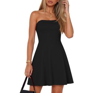 Dresses for Womens Mini Summer Flowy Strapless Sundress for Beach Vacation, Black,Small