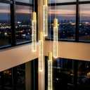 HAIXIANG 5-Lights Chandelier Modern Crystal Glam Light Remote Dimmable Pendant Lighting for Kitchen Island Dining Room Shiny Gold Light