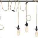 3-Light Hanging Light with Plug in Cord,Plug in Pendant Light 22ft Hemp Rope Pendant Lighting Vintage 3-Light Hanging Lamp Fixtures for Kitchen Island Living Room Bedroom