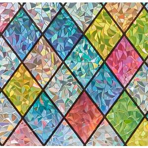 Sunbaby Window Privacy Film Stained Glass Decorative Rainbow Window Cling 3D Static Clings Colorful for Home Decoration, Anti-UV & Heat Control Non-Adhesive (23.6"x157.4")