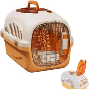 Hard Cat Carrier for Large Cats up to 20 lbs, Top Loading Plastic Pet Travel Kennel with Hard Shell, Metal Wire Door, Roof Petting Hatch and 360 Ventilation (Orange)