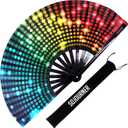 SoJourner Bags Rave Fan - Large Folding Fan - Clack Fan Hand Fan for Raves, Halloween, Burlesque, Rainbow Outfits for Women & Festival Accessories (Bright Lights)