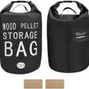 22LB Waterproof Wood Pellet Storage Bag; 500D PVC Charcoal Storage Container with Dual Handles, Label Pocket & Buckle Seal for Grill Smoker BBQ Outdoor Use (2, 22LB-Black)