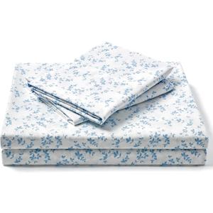 FreshCulture Floral Bed Sheets - Ultra Soft Queen Sheet Set - Brushed Microfiber Blue Floral Sheets - Deep Pockets up to 16" - Easy Care - Hotel Luxury 4 Piece Flower Printed Sheets Queen, Lille
