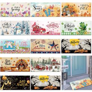 Tinideya 12 Pcs Seasonal Doormats for All Season and Holiday 10 x 22 Inches Cute Holiday Welcome Doormats Decorative Festival Indoor Outdoor Non Slip Mats for All Holidays(Classic Style)