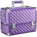 FRENESSA Makeup Train Case Makeup Case 12.6 Inch Large Cosmetic Box Organizer Travel Storage Professional Make Up Train Carrying Case with 6 Trays Locking Shoulder Strap Hard Vanity Storage Purple