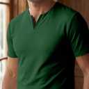 Dokotoo Men Mens Henley Shirts Short Sleeve Summer Casual V Neck Cotton Tee Shirts (L)