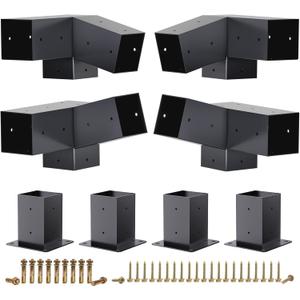 15 Pergola Brackets 75 Pergola Brackets Corner Bracket with Post Base Gazebo Kit for 4x4'' (Actual 3.5x3.5 in) Wooden Beams Lumber Gazebos Patio Pergola Sheds (2P 15 Bracket + 2P 75 Bracket + 4P Base)