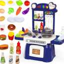 Kitchen Set for Toddler with Sound and LightPretend Cooking Food Set,Kids Kitchen PlaysetPlay Sink with Running Water and Electronic Induction StoveKitchen Accessories (Lyons Blue Kitchen)