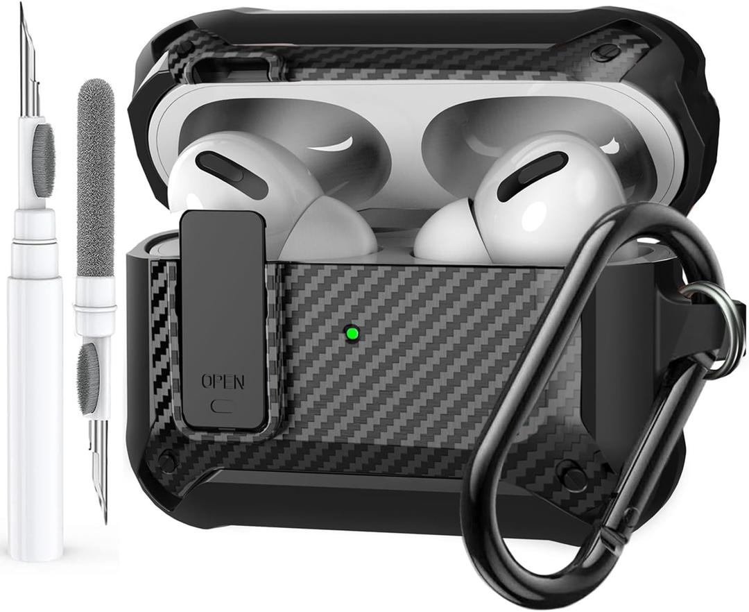 Olytop for Airpods Pro 2/1 Gen Case Cover with Lock (2019/2022/2023), Rugged Locking Case for Airpod Pro 2nd/1st Generation Shockproof Armor Protective Skin for Apple iPod Pro, Black