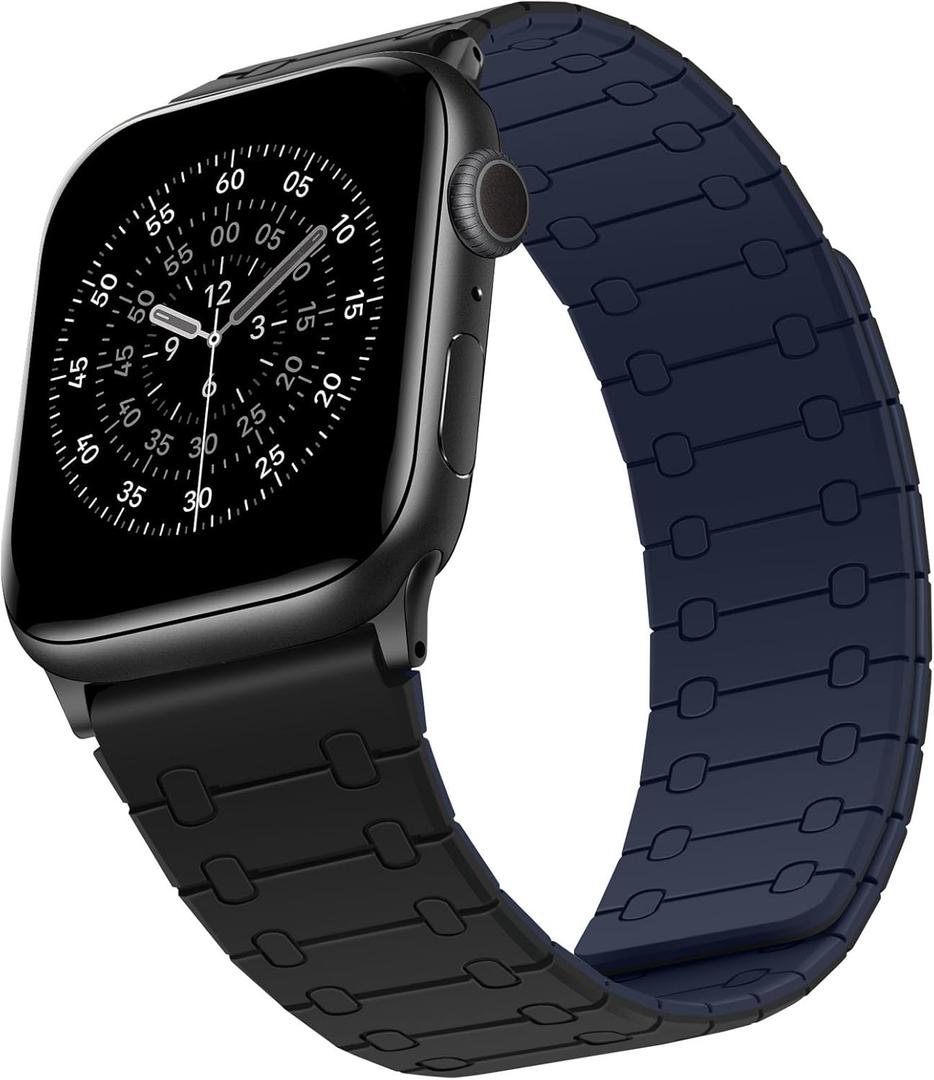 Double Sided Wearable Magnetic Band Compatible with Apple Watch Band 42mm(Series 10/11) 41/40/38mm for Men Women, Soft Silicone Strap for iWatch SE Series 11 10 9 8 7 6 5 4 3, Dark Blue-Black