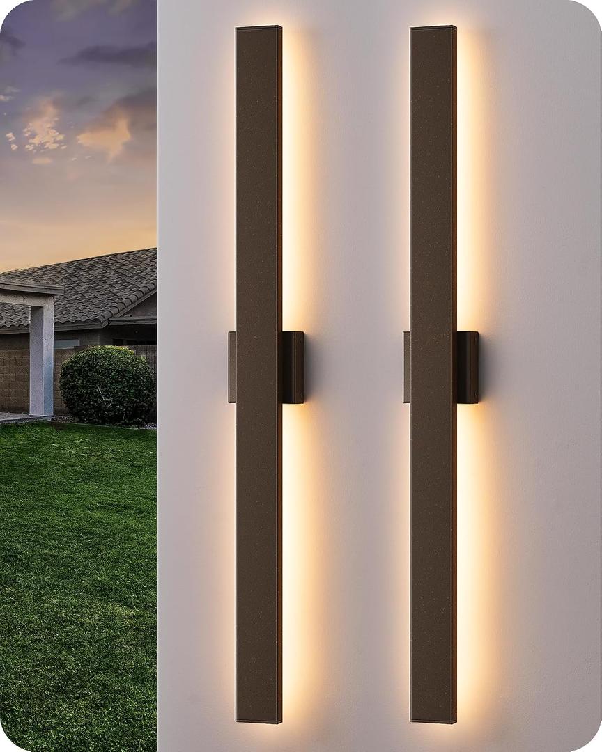EDISHINE 2 Pack Modern Outdoor Wall Lights Dimmable, 39.3" Rectangular Outdoor Wall Sconce, 3CCT, Iron & PC, IP65 Waterproof, Long Front Porch Light for Patio, Yard, Oil Rubbed Bronze, 39.4 IN