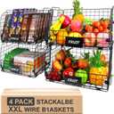 4 PACK XXL Stackable Wire Baskets for Storage Pantry,Fruit Basket For Kitchen Cabinet,16.3''x12''x8.2''Vegetable Fruit Snack Chips Onion Potato Cans Organization, pantry organizers and storage