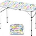Folding Camping Table 3ft Portable Pinic Table Adjustable Height Small Card Table Aluminum Foldable Lightweight with Carry Handle for Outdoor Indoor Hiking Camp BBQ Beach (Blooming Floral)