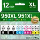 12-Pack 950XL and 951XL Ink Cartridges Compatible for HP 950 951 Ink Cartridge Combo Pack Work for Officejet Pro 8600 8610 8620 8625 8100 Printer (3BK/3C/3M/3Y)
