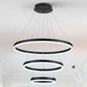 3-Rings Chandelier Black Modern LED Chandeliers for Living Room, Dimmable Round Hanging Light with Remote Control Circular Pendant Light Fixture for Dining Room Foyer Entryway, 3000K-6500K