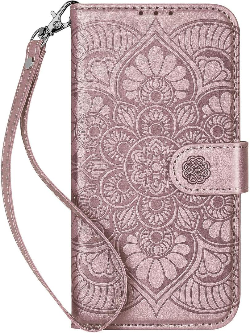 Wallet Case for Galaxy S23 Ultra,[RFID Blocking] 3 Card Holder Stand with Credit Card Slot PU Leather Magnetic Protective Flip Cover for Galaxy S23 Ultra (Rose Gold)