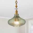 3-Light Chandelier,Vintage Gold Farmhouse Pendant Light Fixture for Kitchen,Adjustable Hanging Lighting with Green Glass Shade for Hallway Bedroom Entryway Dining Room Island
