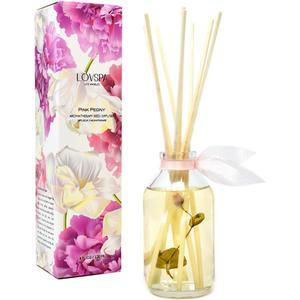 Reed Diffuser Set, Pink Peony Scented Oil Diffuser with Sticks, Home Fragrance Accessories for Bathroom Shelf Decor, Aroma Diffusers for Home or Office Desk, USA Made