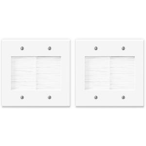 VCELINK 2 Gang Brush Wall Plate, Cable Pass Through Wire Hider for Cable Management, Ethernet Cables, HDMI Cables and Home Theater Systems, 2 Pack (White)