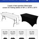 Fixwal 3 Pack Black Tablecloth Rectangle 4Ft, Stretch Spandex Fitted Table Cover for Party, Trade Show, Wedding, Buffet, Graduation, Vendor Stand