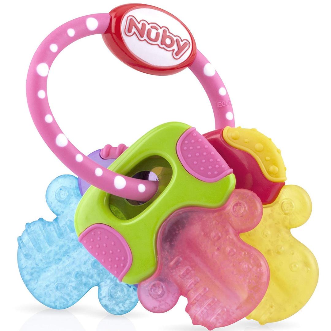 Nuby Ice Gel Teether Keys - Silicone Soothing Baby Teether Toys for Infants - Gentle for Sore Gums Colorful and Fun Toys - Safe and Durable Infant Baby Teething Toy - Pink (1 Count (Pack of 1))