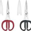 KitchenAid Multipurpose Shear Set, Versatile Scissors with Nutcracker, Bottle Opener, Ergonomic Handles with Protective Blade Covers, 2 Piece (Black/Red)