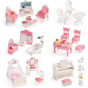 ROBOTIME 26PCS Dollhouse Furniture Set for Kids  Realistic Dollhouse Accessories with 5 Rooms: Living Room, Bedroom, Bathroom, Dining Room & Balcony, for Girls & Boys Ages 3+