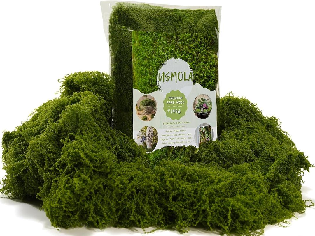 USMOLA 3.5OZ Fake Moss for Plants Indoor - Artificial Moss for Table Centerpieces, Fairy Gardens, Terrariums - Realistic Faux Grass for Wedding Christmas Party Decor (Natural Green)