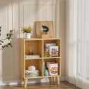 4 Cube Storage Organizer with Legs, 2 Tier Cube Low Bookcase Freestanding Storage Display Organizer for Home Office, Four-Cubes Open Shelf Short Bookshelf (Natural Oak, 4 Cube)