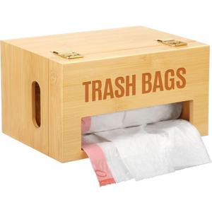 Libreshine Bamboo Garbage Bag Holder, Multi-Mount Space-Saving Trash Bag Organizer for Kitchen, Pantry, Holds 8-33 Gallon Rolls & 50+ Grocery Bags, Under-Sink/Wall-Mounted/Cabinet Storage