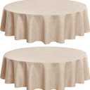 Fitable Faux Linen Textured Beige Round Tablecloths 60 Inches - 2 Pack Faux Burlap Table Clothes for Banquet, Party, Dining, Farmhouse, Outdoor (Great for 20"-48" Round Tables)