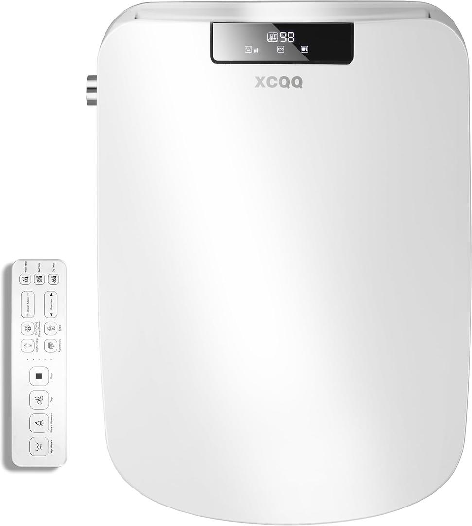 XCQQ Bidet Square Toilet Seat for Rectangle Toilets, Rectangular Electric Heated Bidet Toilet Seat with Wireless Remote, Adjustable Warm Water and Air Dryer, Oscillating Wash