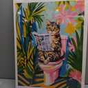 JPDSIIPXZ Funny Cat Bathroom Canvas Wall Art Colorful Tabby Cat on Toilet Picture Wall Decor Animals Reading Newspapers Painting Canvas Prints Dopamine Botanical Poster Artwork for Bathroom Restroom